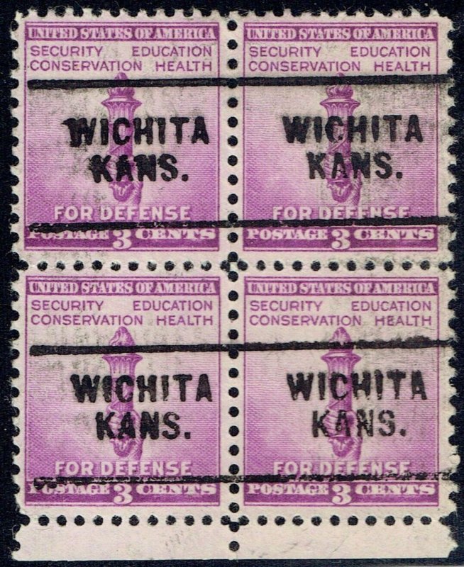 1940 3c War and Defense precancel f/WICHITA KS 901-703 Blk/4! Nice Multiple!