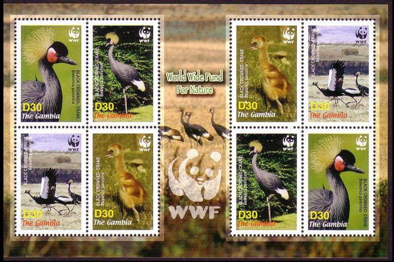 Gambia Birds WWF Black Crowned Crane Sheetlet of 2 sets SG#4920-4923