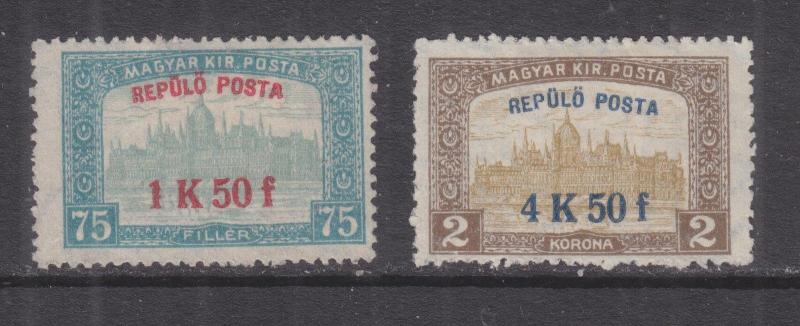 HUNGARY, 1918 Air overprint pair, mint no gum.