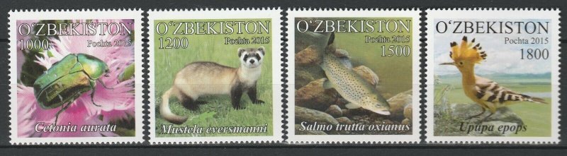 Uzbekistan 2015 Fauna Animals, Birds, Insects, Fish 4 MNH stamps 