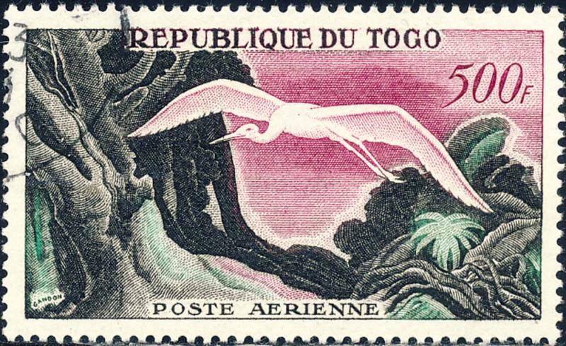 Togo 1957 Sc C30 Great White Egret Bird Airmail Stamp Used