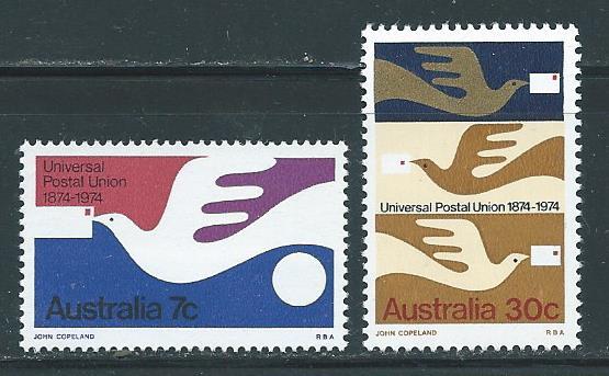 AUSTRALIA SC#597-598 100th UPU set (1974) MNH