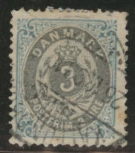 DENMARK  Scott 25 used 1875 stamp 3o gray blue gray cv $15