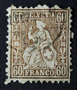 Switzerland #48 Used 1862-64 60c Bronze, Well Centered, Blind Perf. Remnants