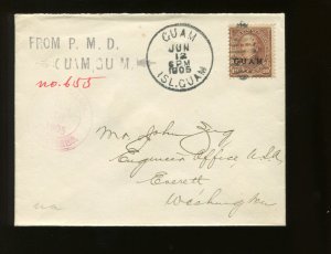 Guam Scott 8 Stamp on Nice 1905 Registered COVER wITH 'ISL. GUAM' CANCEL