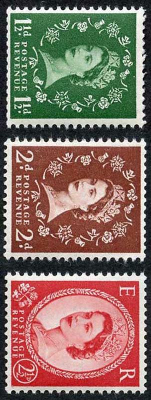 517a/519a QEII Wilding wmk Tudor sideways Set 3 values