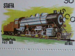 STAFFA STAMP-1974- COLORFUL WORLD FAMOUS TRAINS CTO S/S SHEET VERY FINE