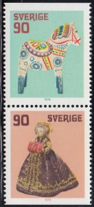 Sweden 1978 MNH Sc #1267, #1268 Pair Wooden horse, Doll Old Toys Christmas