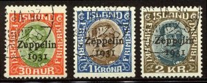 ICELAND #C9-11 SCARCE Used - 1931 Zeppelin Set