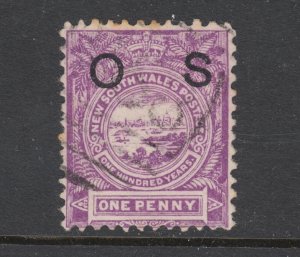 New South Wales SG O39a used. 1888 1p lilac View of Sydney, Inverted Watermark