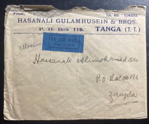 1937 Tanga Tanganyika Airmail Commercial Cover To Zanzibar