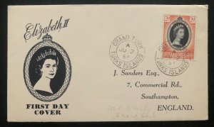 1953 Turks & Caicos Island First Day Cover QE2 Queen Elizabeth coronation To UK