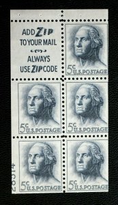 US Stamp #1213a VAR.5¢ WASHINGTON BKLT PANE MISCUT ERROR SHOWING PLATE # @ LLTAG