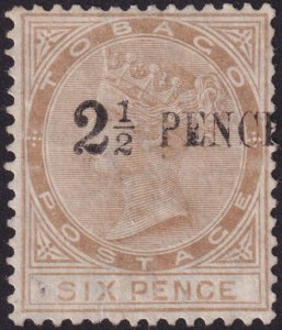 Tobago 1883 #13 fvf-mh 2½p on 6p Bister Brown