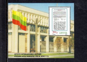 LITHUANIA #662 2000 DECLARARATION OF INDEPENDENCE MINT VF NH O.G S/S