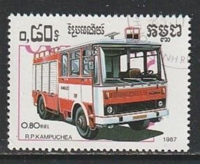 1987 Cambodia - Sc 825 - used VF - 1 single - Fire Trucks