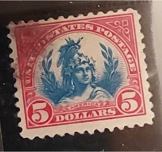 Scott 573 5 Dollar - Head of Freedom - Carmine & Blue - Used - fine