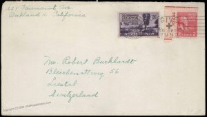 USA 2c Prexie Plate Number 22444 Single Cover Liestal Switzerland Red Cros 80753