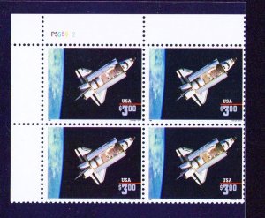 US #2544b $3.00 Space Shuttle Challenger 1996 Priority Plate Block