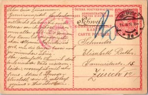 Austria 10h Emperor Franz Josef Postal Card 1916 Innsbruck to Zurich, Switzer...