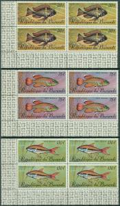 EDW1949SELL : BURUNDI 1967 Scott #C46-54 Fish. Blocks of 4. VF MNH. Catalog $156