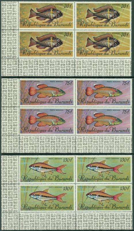 EDW1949SELL : BURUNDI 1967 Scott #C46-54 Fish. Blocks of 4. VF MNH. Catalog $156