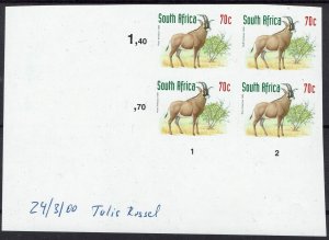 SOUTH AFRICA 1997 BUCK 70C ERROR IMPERF BLOCK MNH **