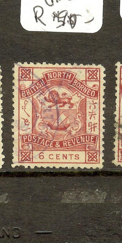 NORTH BORNEO  (P2907B) 6C LION CRESTP&R SG42  SCARCE CANCEL  VFU