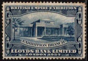 1924 Great Britain Poster Stamp British Empire Exhibition Lloyds Bank (Blue)