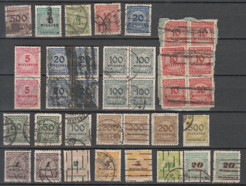 Germany - 1923 Inflation Rosetten broken ornament stamp collection (7741)