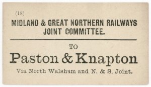 (I.B) Midland & Great Northern Joint Railway : Parcel Label (Paston & Knapton)