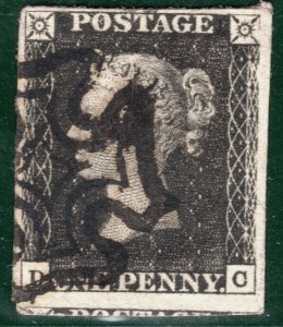 GB PENNY BLACK QV SG.2 1840 1d Plate 6 (DC) LARGE STAMP Used MX Cat £400+ HPR2