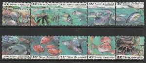 1993 New Zealand - Sc 1170-9 - used VF - 10 singles - Fish