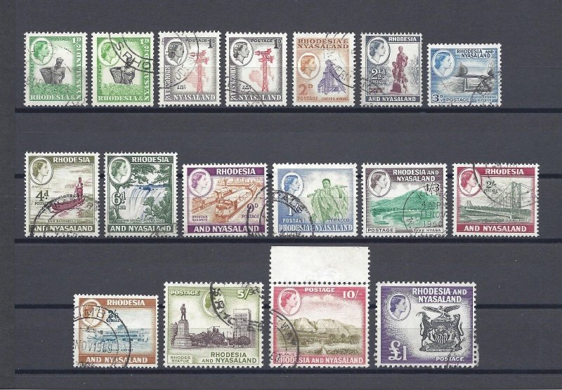 RHODESIA & NYASALAND 1959/62 SG 18/31 +18a/19a USED
