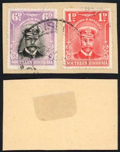 Southern Rhodesia SG7 SG2 6d and 1d Value Perf 14 Used on Piece