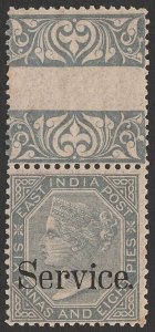 INDIA 1867 'Service' on QV 6c 8p slate, not issued. MNH **. Rare.