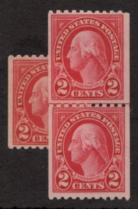 US #606a SCV $775.00 LINE PAIR, CARMINE LAKE, XF-SUPERB mint never hinged, ve...