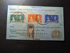 1937 Registered British KUT First Day Cover FDC Mombasa Kenya Local Use