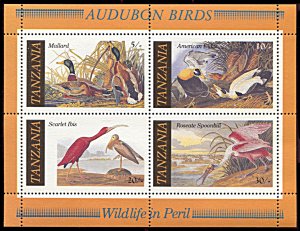 Tanzania 309a, MNH, Bicentennial of John Audubon's Birth souvenir sheet