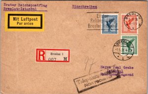 1931 Breslau Germany Registered First Flight Cover FFC To Istambul Turkey