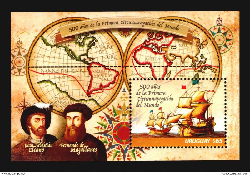 500 aniversary Magellan Elcano world map globe cartography ship vessel naviga...