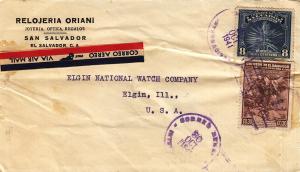 El Salvador 1941 Airmail Cover - Elgin Watches Advertising 