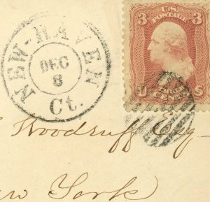 New Haven 1862 Cover to New York 3c Postage #65 USA