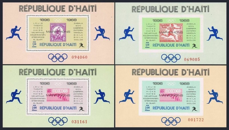 Haiti 616P-616S sheets,MNH.Mi 1044-1047 Bl.35-38. Olympic Marathon Winners,1969.