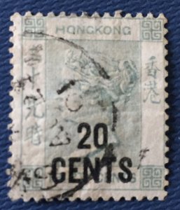 HONG KONG 1891 QV 20 CENTS on 30c Used SG#45a HK4585