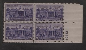 US, 835, MNH, PLATE BLOCK,    RATIFICATION OF CONSTITUTION