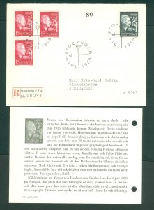 Sweden. FDC 1959. Reg#. Poet. Von Heidenstam. Scott# 3/541-542. Adr: Surhammar