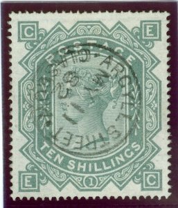 SG 128 10/- greenish-grey. Superb used cancelled with a crisp neat central... 