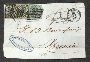 ITALY ROMAN STATES SCOTT 2 & 3 x2 STAMPS POINTE LAGOSCURO ASTOLFI COVER 1853 PD