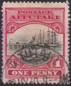 Aitutaki 1924 used Sc 35 1p Avarua Waterfront Wmk Variety